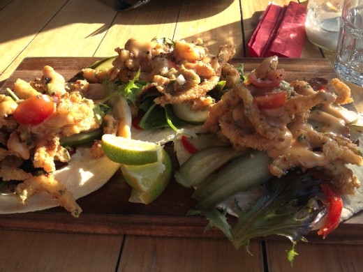 Awesome squid tacos at our host family's restaurant Baha Tacos