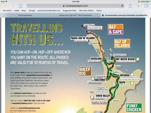 The north island and the Kiwi bus route