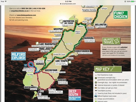 The South Island and the Kiwi Experience bus route