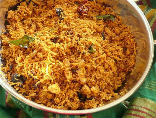 A Sri Lankan dish of flaked prawns cooked with coconut and spices.