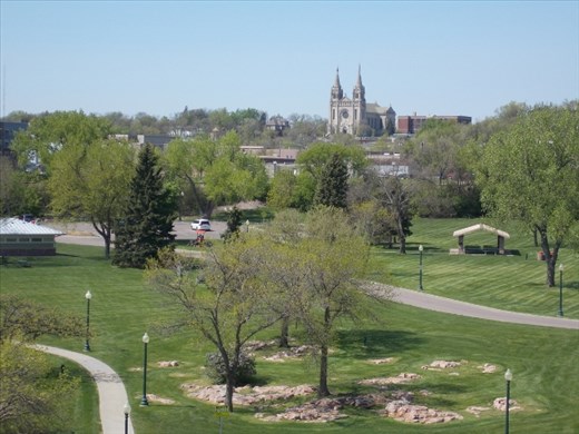 The St. Joseph Cathedral seen from the Falls