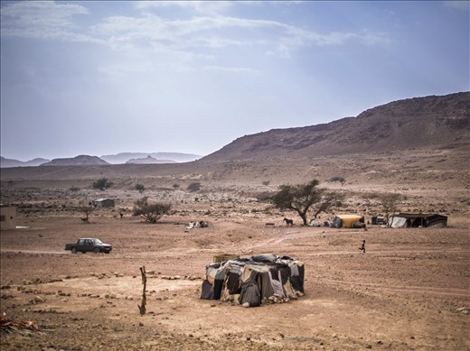 There is a striking contrast between the severe landscape and the relaxed people who inhabit it. It’s as if the land itself has coached the Bedouin to accept life on its own terms. Mahmoud (running to the right) lives in the house at the bottom of the photo. He spends much of his day walking up and down the road playing characters to the other families with the debris he finds either side of the road but the highlight for him is when he races his uncles ancient vehicle for the two hundred metres from his house to the next. Toughened bare feet hammering the sharp stone, his uncle laughing affectionately the whole way, amidst all the hardship of the daily jobs he is victorious on a daily basis. 