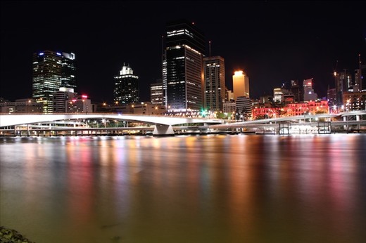 Brisbane City From South Bank, love the colour in the water, detail of bridges towards Brisbane Treasury 