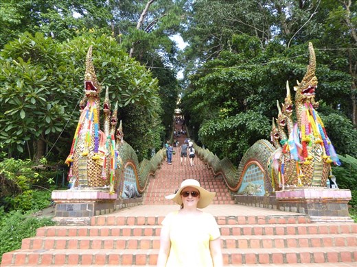Ania at the bottom of the staircase at Doi Suthep