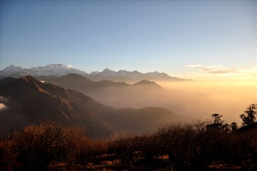 The next day morning;The mountain range was straightway hit by the Sun ray.
