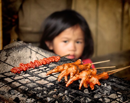 This family were selling chicken feet and intestine by the side of the road.