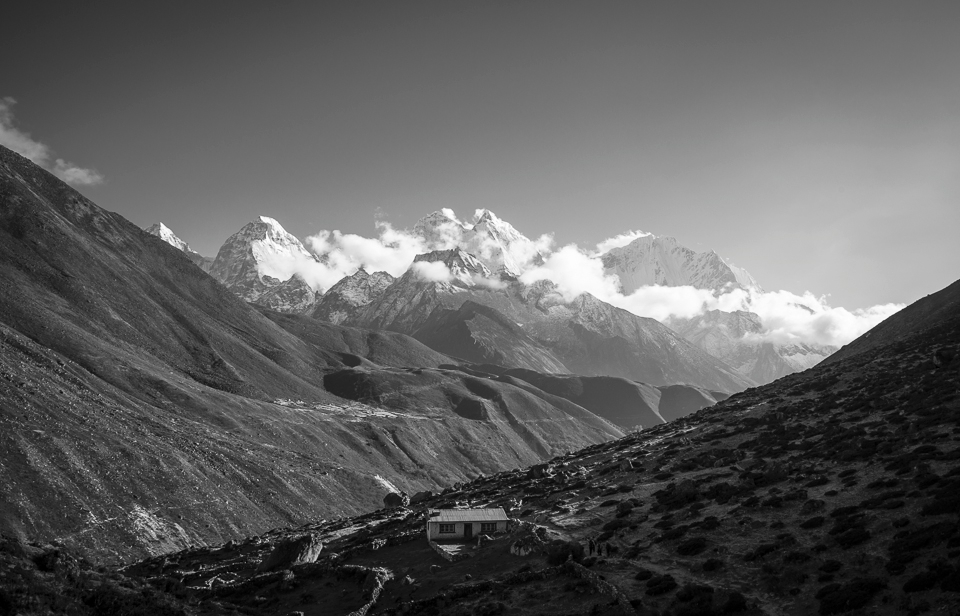One of the more isloated houses along the Everest trail. Situated at 4000 metres it looks down towards the town of Phortse and the valleys of Sagarmatha National Park. 