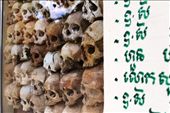 A pile of human bones and skulls kept for decades in an ornamented stupa erected on a former killing field in Wat Thmei, Cambodia.: by jeffpeteza, Views[505]