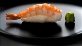 Plated bite-sized shrimp nigiri sushi.: by jellson, Views[1110]