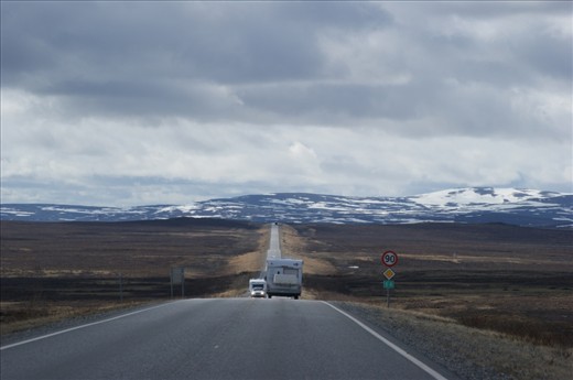 NORTH CAPE, NORWAY- Mountain road along E69 towards NordKapp