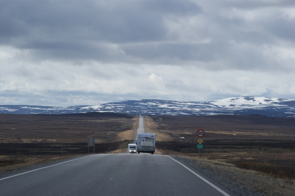 NORTH CAPE, NORWAY- Mountain road along E69 towards NordKapp