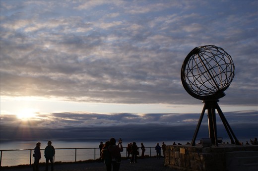 NORTH CAPE, NORWAY- The Midnight Sun during summer at Nordkapp