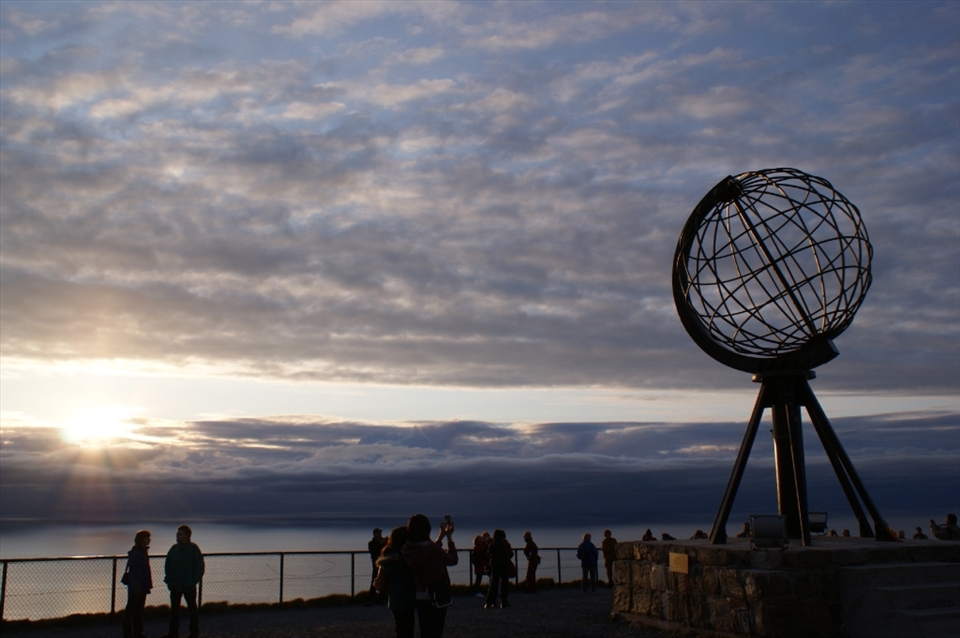 NORTH CAPE, NORWAY- The Midnight Sun during summer at Nordkapp