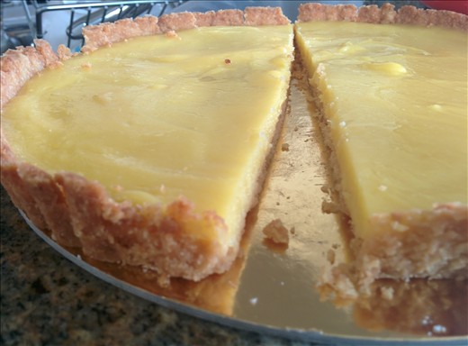 Second view of cut lemon tart