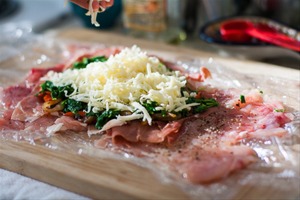 prepping chicken rolls