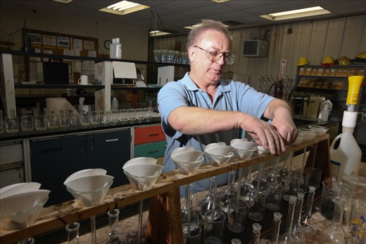 Senior assayer Jiri Hubacek at work Cantung's chemistry lab