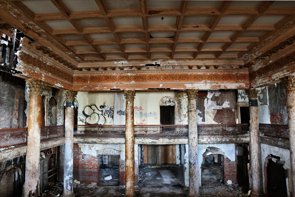 The Hotel Sterling was established in 1898 in Wilkes-Barre, PA, my home town.  It was built during a time of vast wealth and prosperity in Wilkes-Barre.  The coal industry was booming, as well as factories and newly built railroads.  Hundreds of people traveled each day from New Jersey and New York to Pennsylvania to stay in The Hotel Sterling. Named after investor and businessman Walter G. Sterling, the hotel was seven stories tall with a luxurious lobby. The former grandeur of the building included marble and brass columns and staircases, intricate ceiling detail and linen wall paper. Fine paintings and sculptures throughout the public areas created a sense of big-city sophistication.