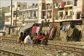 The tracks make perfect benches when it's break time for the men who live in and near the slums of Haridwar, India. : by jessicajhill, Views[845]