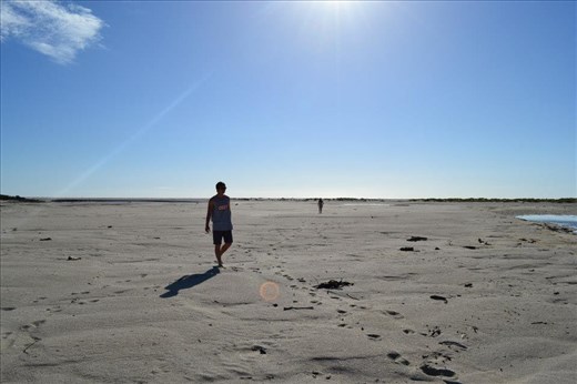 Walk me through the dserted beach of Karmaea, South Island of New Zealand. 