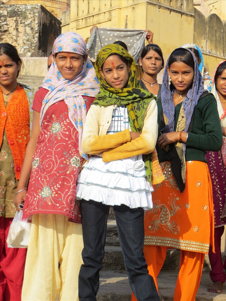 A barricade of colour and confidence blocks the path to the Amber Fort.