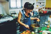 Epifania stuffing the tomatoes in the kitchen of her family's Taverna: by jessrigg, Views[440]