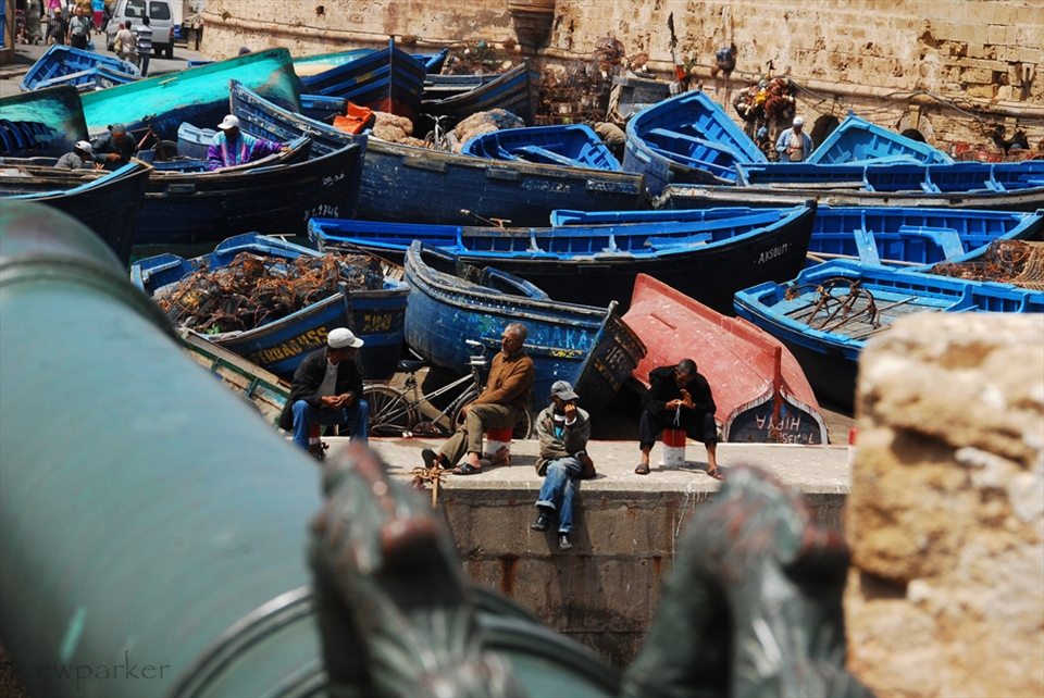 Blue boats and fisherfolk of Essaouira