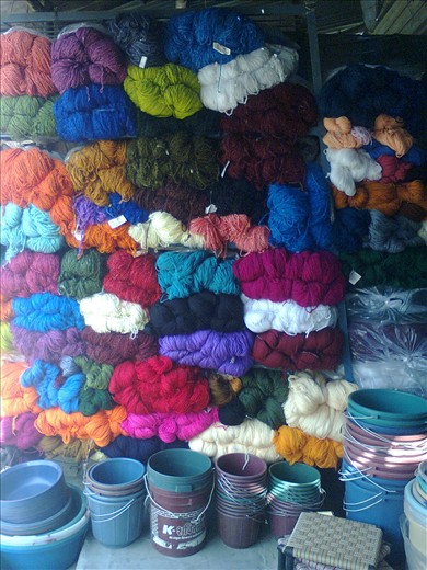 Wool shop at Sahjanva, village Uttarpradesh, India.
