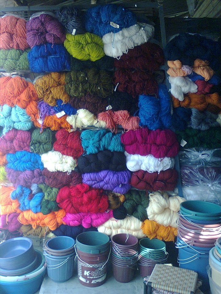 Wool shop at Sahjanva, village Uttarpradesh, India.