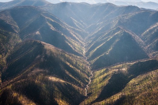 Shot of fire damage from plane flight. 2012