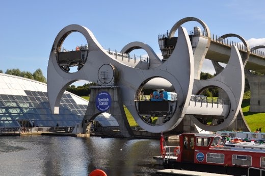 Falkirk Wheel - an invention to lift/drop barges from one canal to another