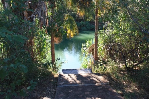 The steps leading down to the water near our camp