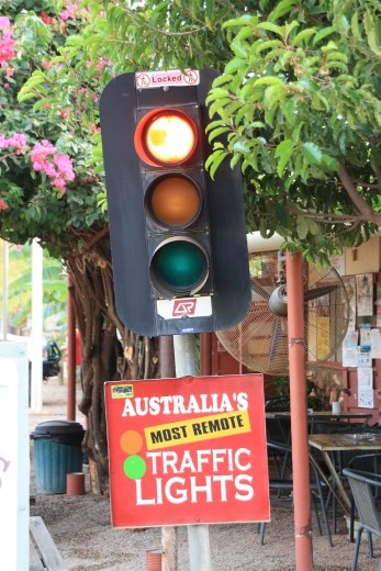 As it says - Australia's most remote traffic lights - at the Daly Waters Pub