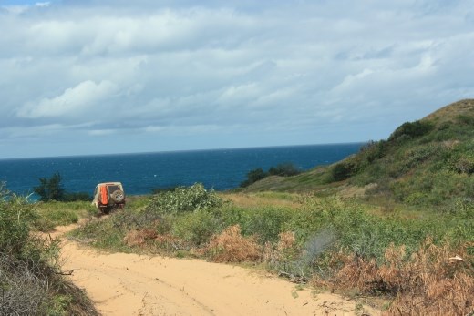 Spectacular views over the Arafura Sea as we drive through the sand dunes