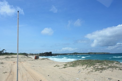 View driving up the beach towards Cape Arnhem