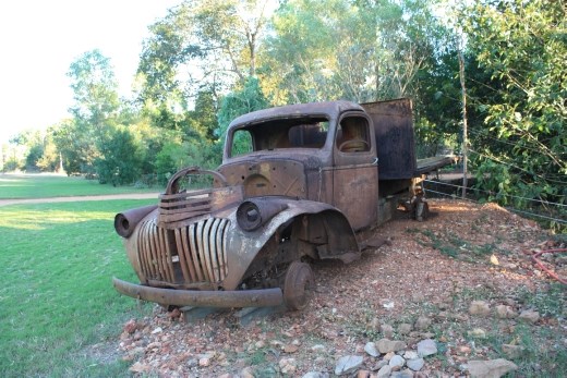 An old Chev at the entrance to our campground at Daly River - a restoration project?
