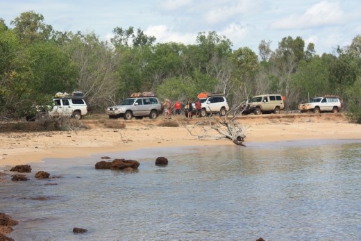 Vehicles lined up at Stewart Point