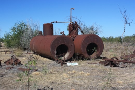 The remains of the 2 main boilers at the boiling down works at Burketown