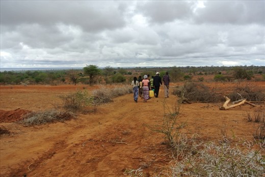 Joseph and his family  trek to his second cassava farm.