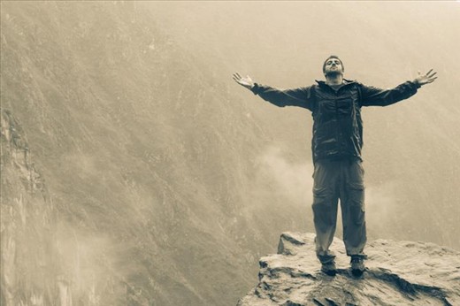 In front of the Inca Bridge at Machu Picchu, Peru.