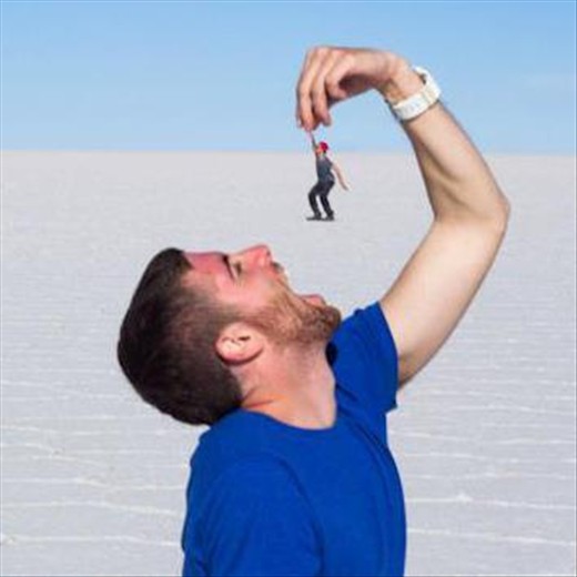 Eating a friend whole on the Salt Flats in Bolivia.
