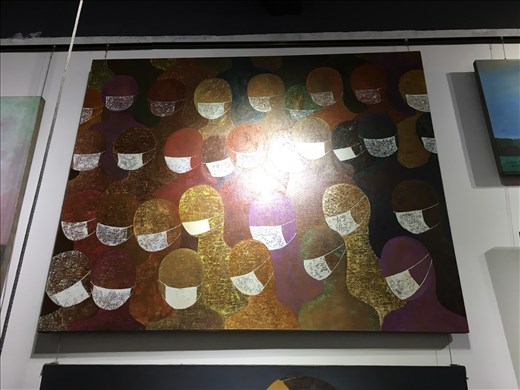 New style in China, everyone wearing a mask. The smog is affecting people's life. I take this when i was in an art gallery.