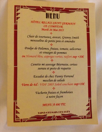 Menu, Le Comptoir, Paris