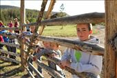 A camper takes a moment while listening to a horsemanship demonstration, with some nice backlighting during the late afternooon. Rough-hewn gates like this are ubiquitous throughout Wyoming.: by jonathanfm, Views[278]