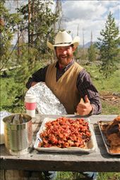 After riding your horse for over an hour in the morning, nothing is better than a breakfast of bacon and flapjacks with fresh fruit. Eat up!: by jonathanfm, Views[266]