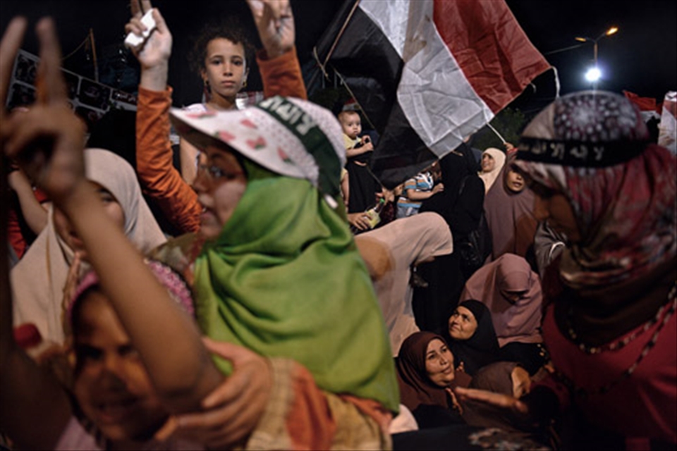 7 August 2013. Supporters of Egypt's deposed president Mohamed Morsi outside Rab