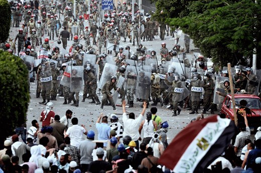 CAIRO, EGYPT - 4 MAY 2012: Anti-military protesters clash with the army near Min