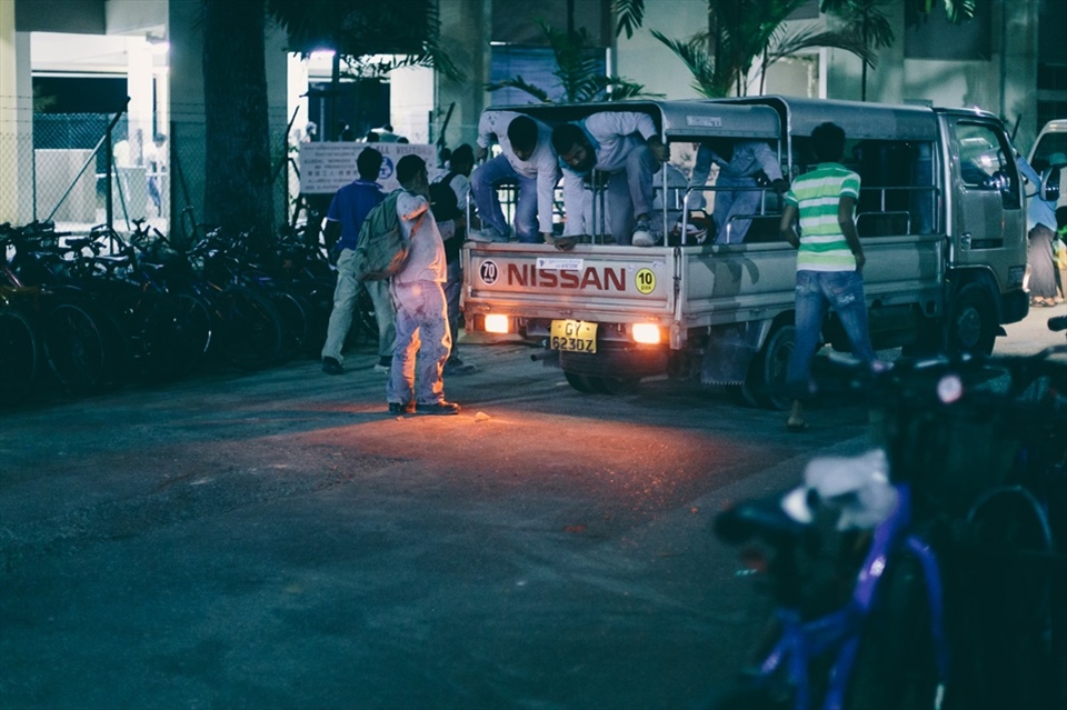 Singapore has a strict seatbelt law, but makes an exception for migrant workers, who are transported much like cattle in the back of pick-up trucks. 