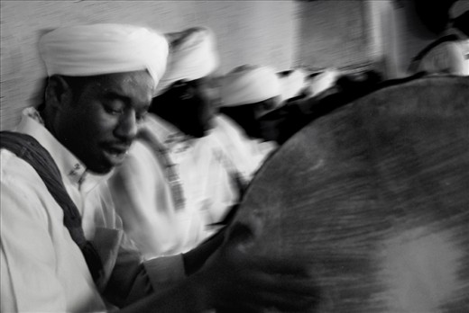 SOUND:  In a hut under the scorching heat, tribesmen in Merzouga chant and hum to the thunderous claps of steel plates and the steady, driving beat of a drum.  Guests were invited to dance to a music that would continue to reverberate and echo 
in their memories long after the final note.