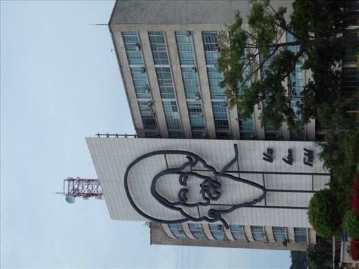 Fidel Castro monument on the building of the Ministry of Informatics and Communications in Revolution Square.