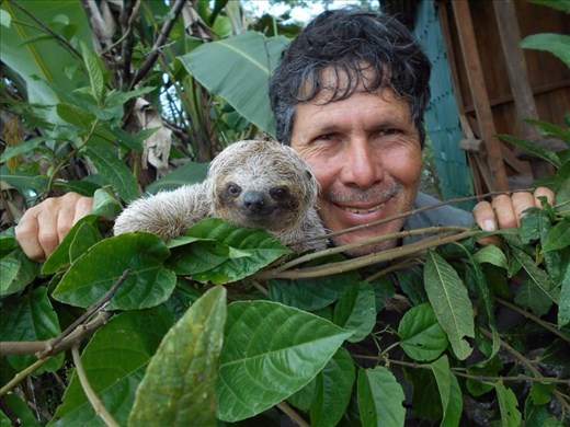 Our naturalist guide, with sloth.